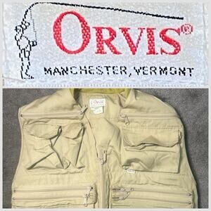 Vintage Orvis Cotton Fly Fishing Vest Men's Size Small Khaki Tan Super Tac-L-Pac